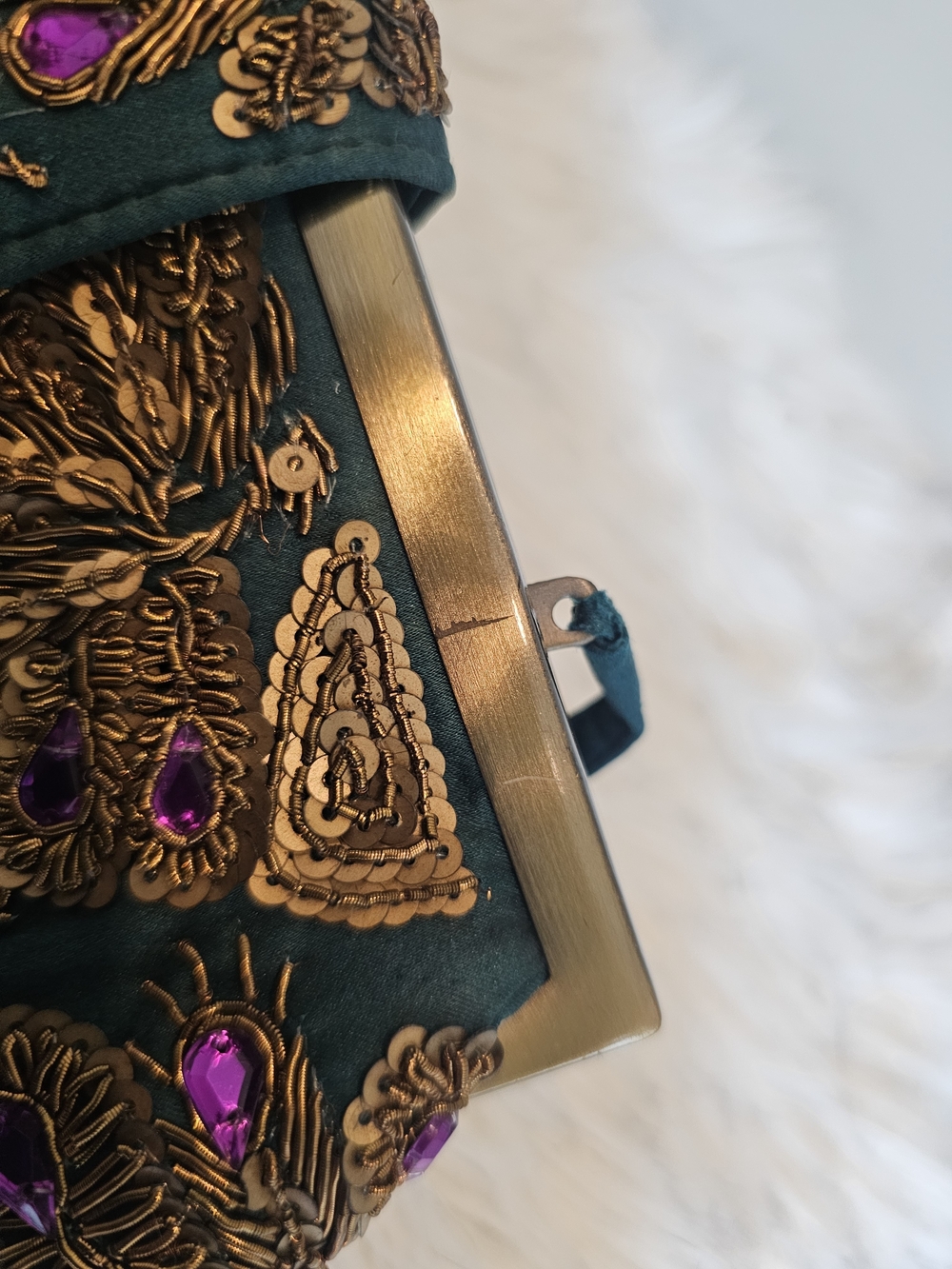 Vintage Santi Teal Satin Purple & Gold Beaded Evening Clutch Bag Fairycore - Picture 11 of 14